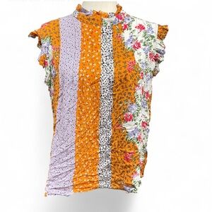 Everleigh Boho Floral Print Mix Patchwork Pleated‎ Swing Tank large  Cottagecore